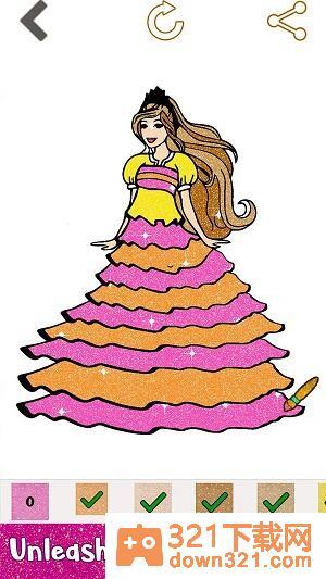 闪光公主绘画本(Princess Glitter Coloring Book)手机版截图1